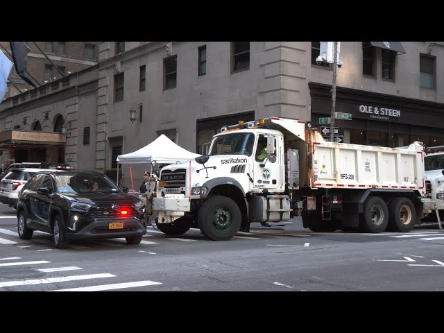 Dump trucks surround Biden's hotel in New York
