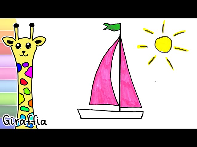 Sailboat drawing coloring pages Giraffia kids channel