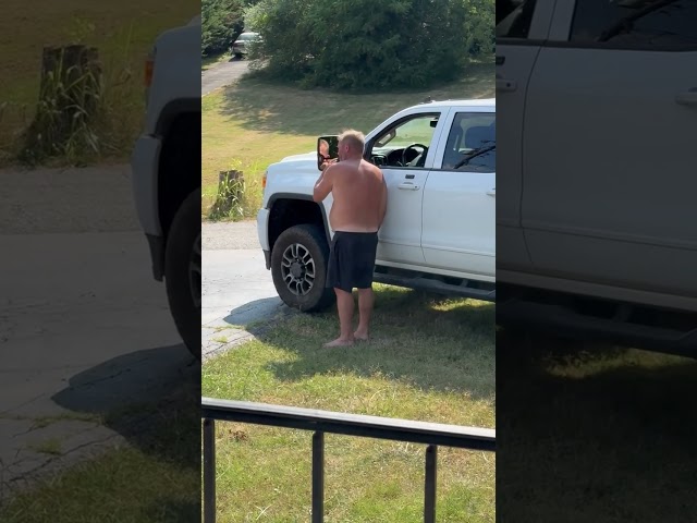 Daughter Catches Dad Using Truck's Mirror to Trim Beard
