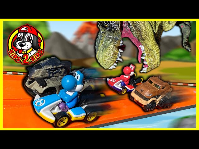 Kids Build🏎 Hot Wheels Mario Kart Race WATER TRACK (Jurassic World DINOSAUR CARS)