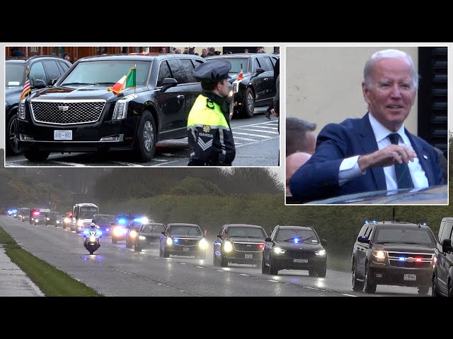 After travelling in a large motorcade, Joe Biden steps out of the beast to greet crowds 🇺🇸 🇮🇪 🍺 🍀 🚔