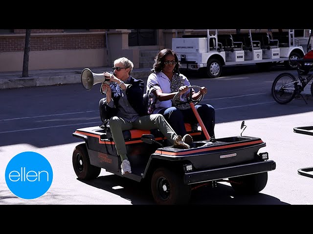 Michelle Obama and Ellen Drive Around the Warner Bros. Lot