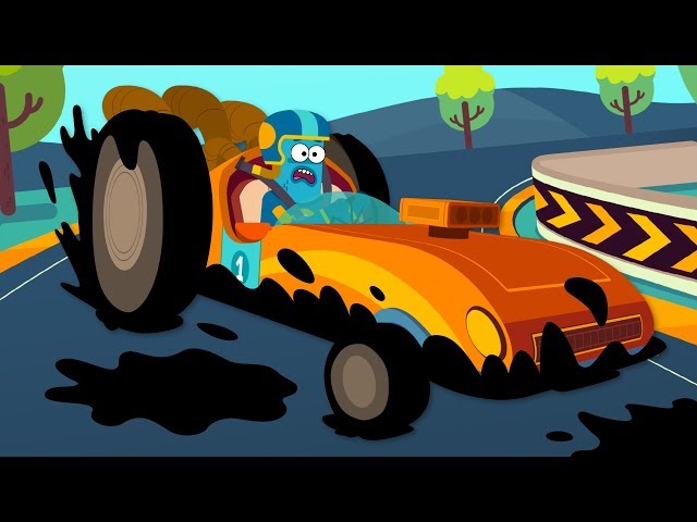 Oil Slick! | Pit Stop | Race Car Cartoon