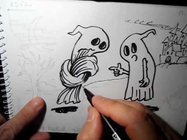 Halloween, Draw Cartoon Ghosts