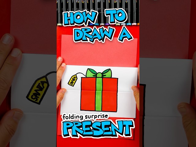 How to draw a folding surprise present 🎁 #artforkidshub #howtodraw