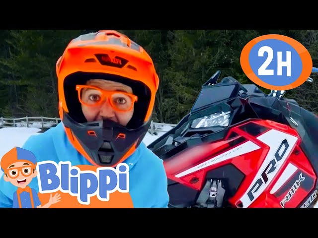Blippi's Red Snowmobile is SUPER FAST! | 2 HOURS OF BLIPPI CHRISTMAS VIDEOS!