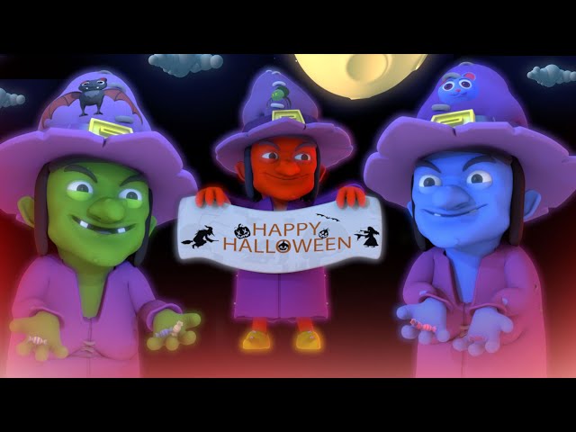 Three Little Witches Wishing Happy Halloween | Spooky Kids Songs